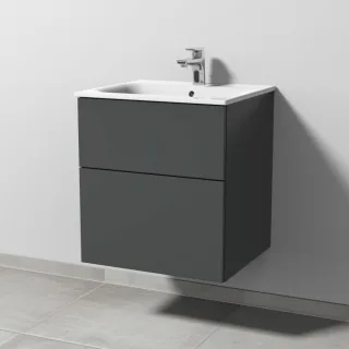 Sanipa 3way Waschtischunterbau zu Geberit Renova Plan Slim Waschtisch mit 2 Auszügen, Anthrazit-Matt SM68522