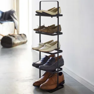 Yamazaki Schuhregal tragbar für 5 Paar Schuhe 22x77x14cm Metall schwarz. Platzsparendes Design ideal für schmale Flure und kleine Eingangsbereiche.