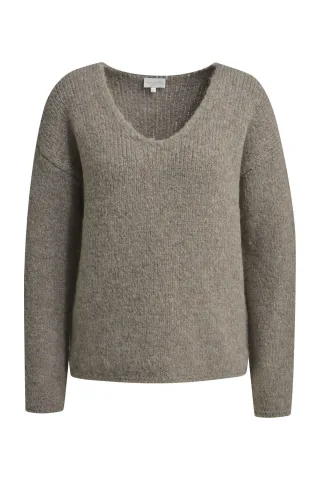 Milano Italy - V-Neck pullover with oversized shoulders and 1/1 sleeves mink - Gr. - XL
