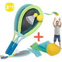 alldoro Federballschläger XL Federball & Soft Tennis Set mit Schweifball für Kinder & Erwachsene, 3 Outdoorspiele für Garten, Strand & Park mit extra großen Schlägern