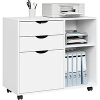 Woltu Rollcontainer, mobiler Aktenschrank Weiß, 80x69,5x39,5 cm, mit 5 Rollen
