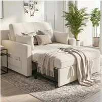 AMERLIFE Schlafsofa 3-in-1 Sofa, 5-stufig Verstellbar, mit Seitentaschen & Kissen, 122x93x94cm, 2er-Sofa mit Bettfunktion, 300kg tragbar