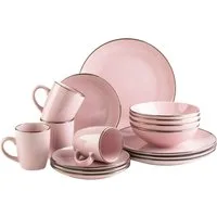 MÄSER Kombiservice METALLIC RIM, Geschirr-Set, Steinzeug (16-tlg), 4 Personen, Steinzeug
