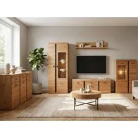 moebel-dich-auf Wohnwand KOS, (in Artisan Eiche, Vitrine + Wandboard + Lowboard + Stauraumelement), Softclose, inkl. LED-Beleuchtung