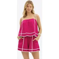Imily Bela Hausanzug Damen Zweiteiliges Lounge Set Casual Sommer mit Kontrastnähten (Set, 2 tlg., 2er-Pack, Spaghettiträgertop+Shorts) mit Eingrifftaschen