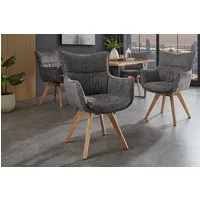 riess-ambiente Drehstuhl VOGUE anthrazit/natur - Strukturstoff, Eiche, 360° drehbar, Armlehne (Einzelartikel, 1 St), moderner Polsterstuhl - ideal für Ess-, Arbeits-, Wohnzimmer & Büro