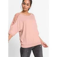bonprix Oversize-Shirt oversized, 3/4-Fledermausärmel mit Cut-Outs mit Spitzeneinsätzen