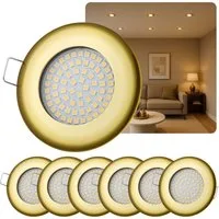 Sweet LED LED Einbaustrahler 6er Set LED Einbauspots Flach rund 5 W gold 230V dimmbar, LED fest integriert, 3000K, warmweiß, Deckenspots, Deckenstrahler, Einbauleuchten