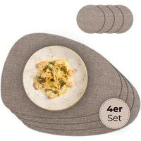 matches21 HOME & HOBBY Platzset Ovales Tischset mit Glasuntersetzer, 4er Set, in Braun meliert, (4-St), Hitzebeständige abwaschbare PVC Platzsets