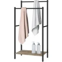relaxdays Handtuchständer mit Ablage, Holzoptik-Schwarz