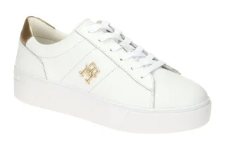 Tommy Hilfiger FW08648 YBS Damen Plateau Sneaker Wei? Gold Glattleder Textil ...