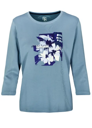 CLARINA - Rdh.-Shirt, 3/4 Arm,Frontdruck gletschereis combo - Gr. - 38