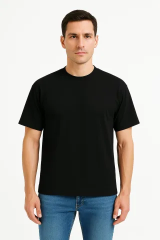 JUSTEVER Herren-T-Shirt aus 100 % Baumwolle, Oversize-Passform, Rundhalsausschnitt, Schwarz - Alpha