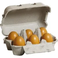 Erzi® Kaufladensortiment Erzi Eier im Karton - Kaufladenzubehör, (6 braune Eier in Eierbox mit Etikett)
