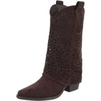 Ital-Design Moderne Damen-Stiefel mit Ausstanzungen für Alltag und Freizeit Westernstiefel (91117025) Blockabsatz Stiefel in Dunkelbraun