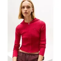 Tommy Jeans Strickjacke TJW ESSENTIAL ZIPPER HOOD CARDI mit Zopfstrickmuster und Kapuze