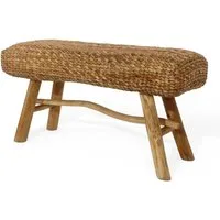LebensWohnArt Sitzbank Wasserhyazinth Teakholz Sitzbank CASABLANCA 90cm natural Unikat