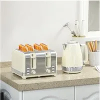 HOMCOM Toaster 1.7 Liter, Strix Thermostat, Filter, Kocher-Toaster-Set, für Frühstückszubereitung, 2200 W, 7 Bräunungsstufen, Krümelfach, Cremeweiß