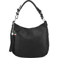 FLORENCE Schultertasche Florence Echtleder Damen Hobo Bag schwarz (Schultertasche), Damen Leder Schultertasche, Shopper, schwarz ca. 30cm