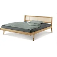 OTTO home Bett Hällevik Doppelbett, Massivholzbett, Massive FSC®-zertifizierte Eiche geölt, Kopfteil mit Wiener Geflecht