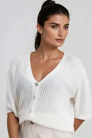 signe nature - Kurz geschnittener Cardigan weiß - Gr. - XL