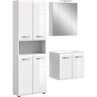 welltime Badezimmer-Set, (Set, 5-St., Hochschrank, Spiegelschr. inkl. Bel., Waschtisch inkl. Waschbecken), Bad-Kombination, Bad-Möbel, Badezimmer, Kombination, Kombi