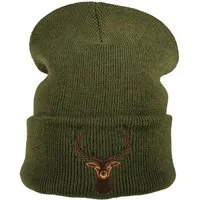 Baddery Beanie Strickmütze: "Hirsch" - Jäger Förster Wald, hochwertiger doppellagiger Strick, Stick-Motiv, One Size
