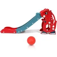 Clanmacy Rutsche 4-in-1 Kinderrutsche mit Basketballkorb Wurfring Englisch-Lerngerät