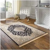 TaraCarpet Teppich Palazzo Royal Täbriz, rechteckig, Höhe: 6 mm, Täbriz Seiden Optik blau Wohnzimmer Schlafzimmer Esszimmer 95x140