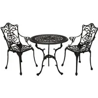 TPFGarden Sitzgruppe BOULDER, (Bistroset - Jugendstil - Gartenmöbel Set 3-teilig, 3-tlg., Sitzgruppe Aluguss antik grau), (2x Sessel mit Armlehnen, 1x Tisch 70cm rund)
