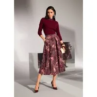 MADELEINE Maxirock Eleganter Midirock mit floralem Design Samtrock mit elastischem Bund und Crinkle-Struktur, wadenlang