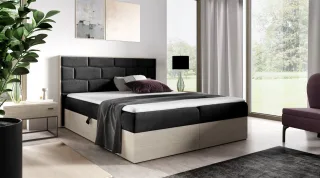 Boxspringbett Bett BEILA 200x200cm Nordic Teak Stoff Schwarz inkl. Bettkasten