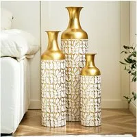 LVHOM Dekovase Bodenvase, Tischvase, 3 tlg. Geometrisches Metall-Vasen-Set, Gold (drei Höhen (50 cm, 66 cm, 83 cm), Handgefertigt aus Metall. Langlebig & makellos. Exklusiv für Trockenblumen/Pampas & Stil, Ideal als Raumteiler, Pflanzübertopf, Solitä