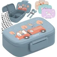 BEARFOOT Lunchbox Brotdose Kinder mit Fächern,leicht & auslaufsicher-Feuerwehr, Kindergarten und Schule - Mädchen und Jungen, Vesperbox, Snackbox