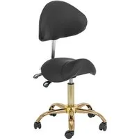 Physa Drehstuhl Sattelstuhl Sattelhocker mit Lehne Rollhocker Schwarz/Golden, Schwarz, Golden