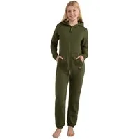 Basisstoff Jumpsuit Damen Jumpsuit Overall Onesie Einteiler Hausanzug Baumwolle