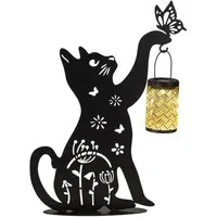 formano Gartenfigur Solar Katze mit Laterne Metallfigur 50 cm mit LED Solarlaterne IP44