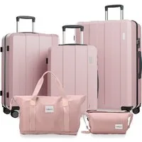 VALLSERO Trolleyset Koffer-Set( M,L,XL) Hartschalen-Koffer, Rollkoffer 5-teiliges Set, Handgepäck 4 Rollen, ABS-Material, Schwarz/Pink