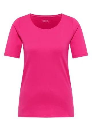 CECIL - Basic T-Shirt mit Rundhals in Unifarbe beetroot pink - Gr. - L