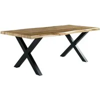 Die Möbelfundgrube® Baumkantentisch MARLON / Baumkantenoptik 160 cm oder 200 cm / Wildeiche, 50 mm Tischplatte / X-Gestell schwarz Metall gepulvert / Industrial