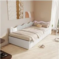 ADWOLT Schlafsofa Polsterbett Kinderbett Stauraumbett mit LED-Beleuchtung, Einzelbett,Daybett 90x200cm,Weiß