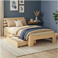 Homestyle4u Massivholzbett 90x200 140x200 160x200 180x200 Bettkasten Lattenrost Natur Weiß Grau (Set, mit Lattenrost und 2 Bettkästen, Stauraumbett), 90x200, Kiefer, mit Stauraum, klar lackiert, schlicht
