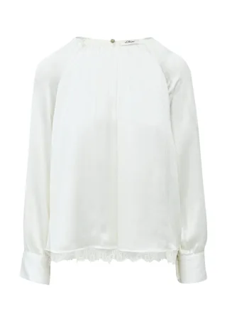 s.Oliver BLACK LABEL - Plissierte Viskosebluse mit Spitzendetails weiß - Gr. - 42