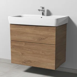 Sanipa 3way Waschtischunterbau zu Geberit Renova Plan Waschtisch mit 2 Auszügen, Eiche-Kansas SM87859
