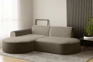 Ecksofa Designersofa BONDY in Stoff Ascot Braun Ottomane Links