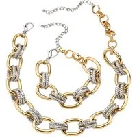 KARMA Schmuckset Damen Silber und Gold Bicolor Halskette & Armband (Damenarmband Damenhalskette Set, Damenschmuck Kette), Statement Schmuck