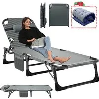 Meulbaty Klappbett Gästebett, Sonnenliege, Campingbett, 220KG lastlager Gartenliege (1-St) mit 2,3-3cm Matratze Seitentasche und Kopfstütze