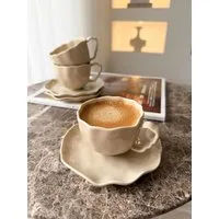 EmirtexHome Kaffeeservice Angles Kaffeetassen 6er Set I Beige (12-tlg), Porzellan