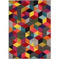 FLAIR RUGS Teppich Dynamic, rechteckig, Höhe: 10 mm, fußbodenheizungsgeeignet, Cube Muster, bunt, Wohnzimmer