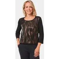 GOLDNER Kurzarmbluse Elastisches Shirt mit Metallic-Print Elegantes Printshirt mit 3/4-Ärmeln und Gummizugsaum